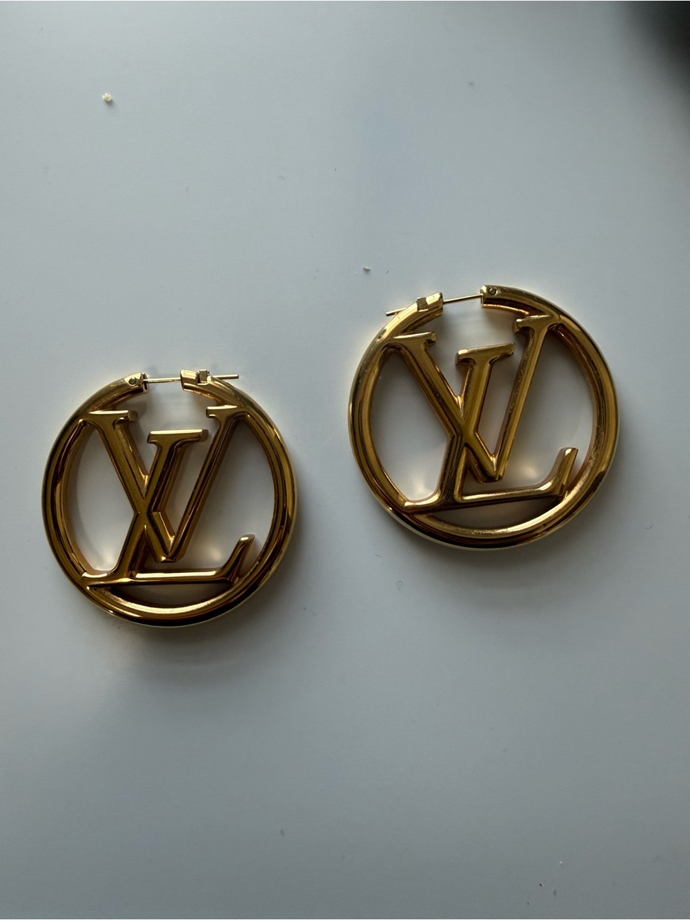 Louis Vuitton Gold Logo Hoop Earrings